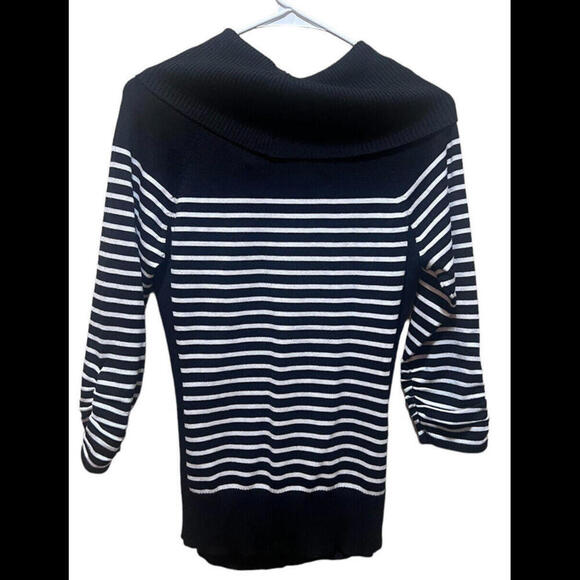 NWT  89th + Madison Cowl Neck Sweater Black Striped Medium - Picture 2 of 2